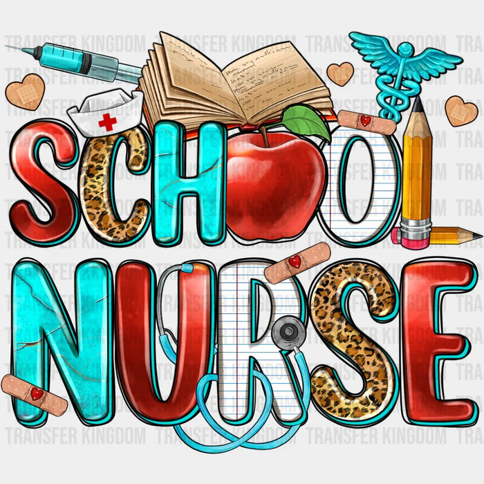Apple And Book School Nurse Book Design - School Nurse DTF Transfers