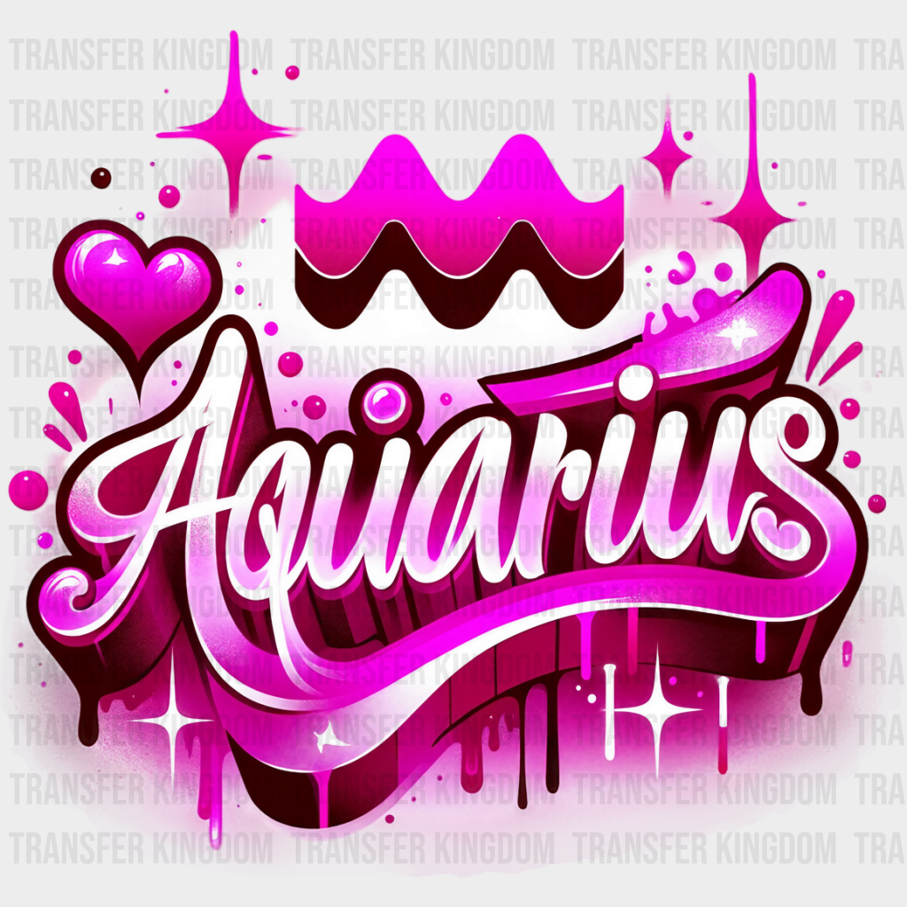 Aquarius Blue And Pink - Zodiacs & Horoscopes Dtf Transfer Unisex S M (10’’) / Color Design See