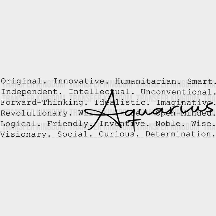 Aquarius Cursive B&W - Zodiacs & Horoscopes DTF Transfers