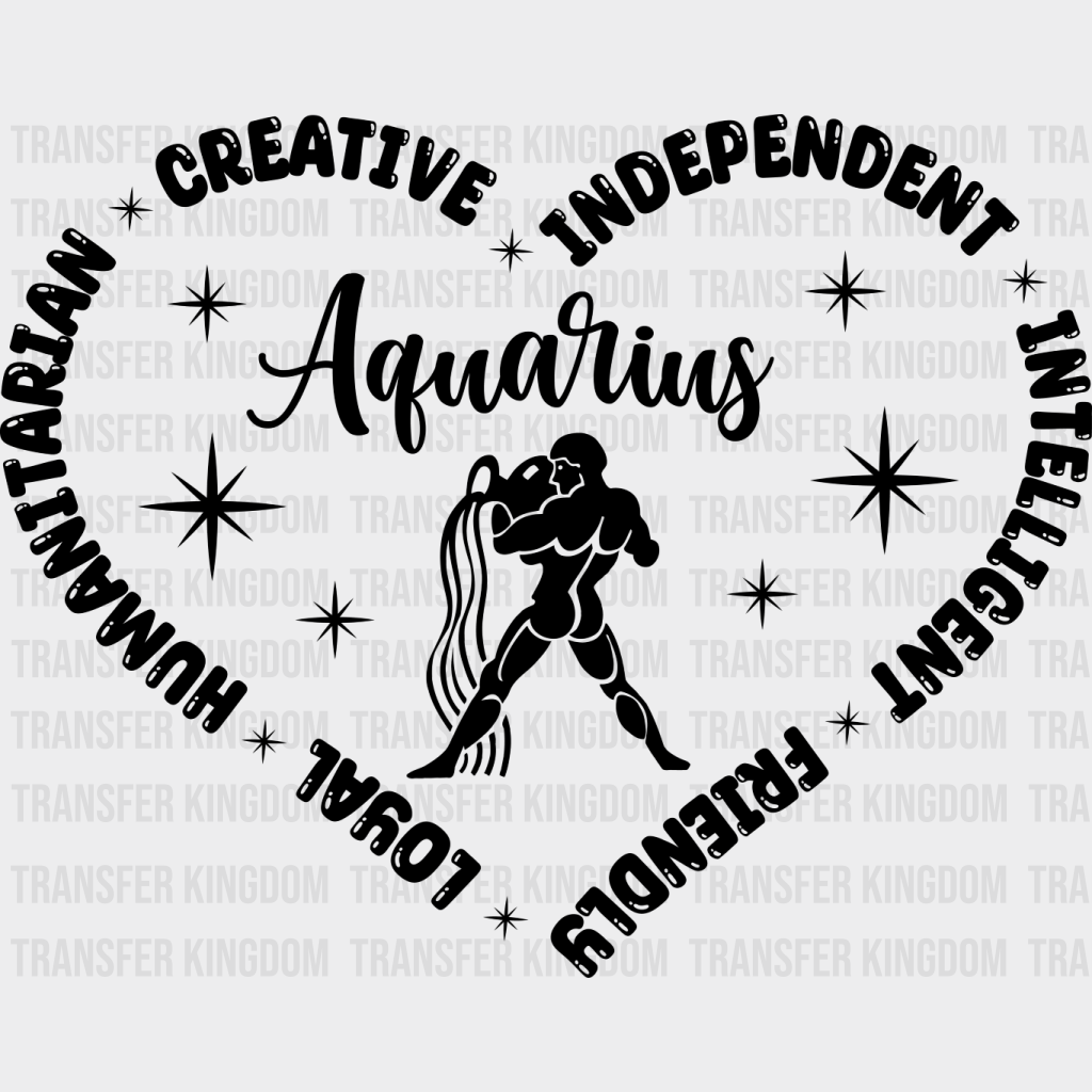 Aquarius Heart Design - Zodiac & Horoscopes Dtf Heat Transfer Unisex S M (10’’) / Dark Color