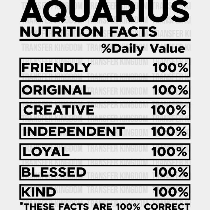 Aquarius Nutrition Facts - Zodiac & Horoscopes DTF heat transfer
