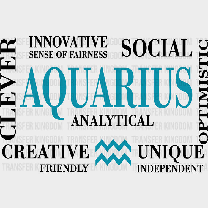 Aquarius Qualities, Teal, Horizontal - Zodiacs & Horoscopes DTF Transfers