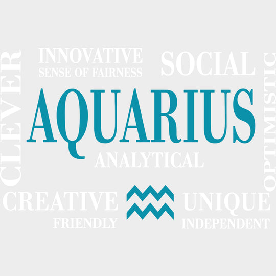 Aquarius Qualities Teal Horizontal - Zodiacs & Horoscopes DTF Transfers - Adult Unisex - S & M (10’’) / Light Color