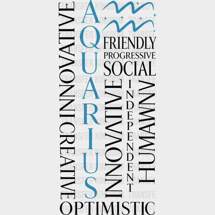 Aquarius Qualities, Teal - Zodiacs & Horoscopes DTF Transfers