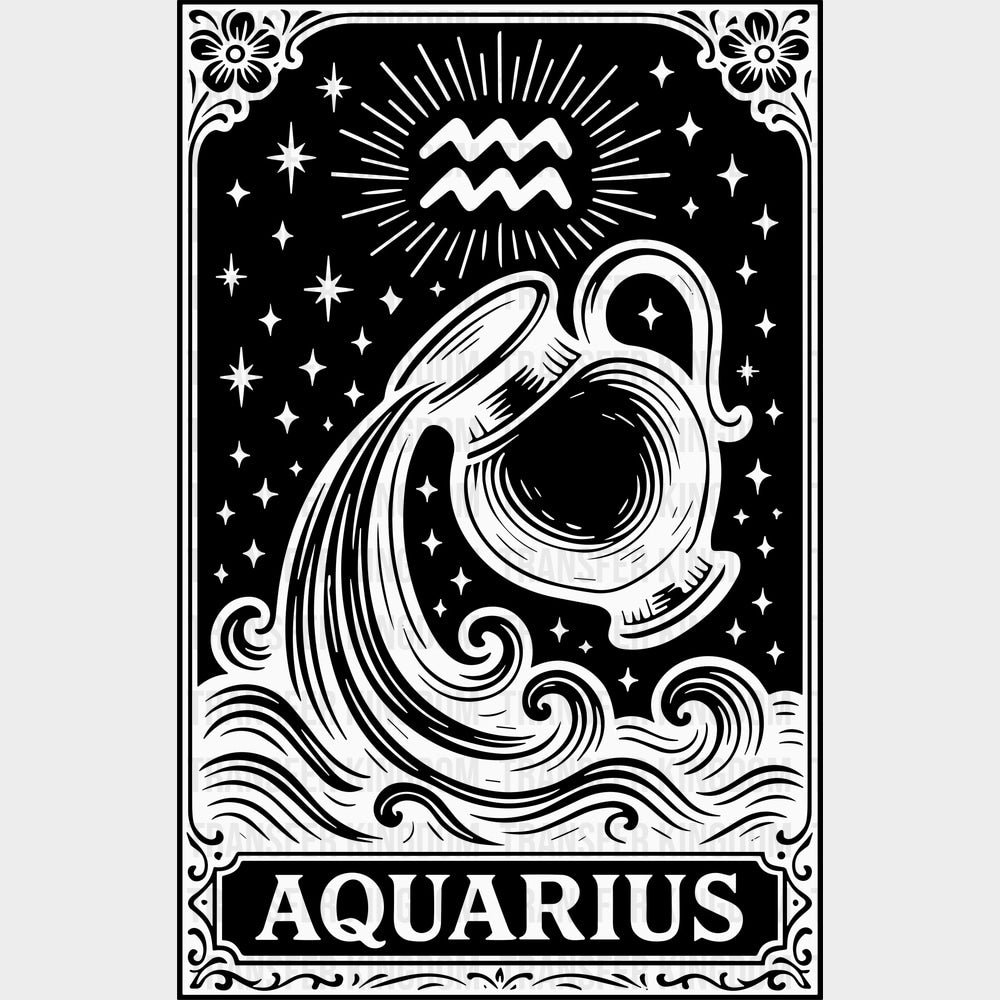 Aquarius Tarot Card - Zodiacs & Horoscopes DTF Transfers - Adult Unisex - S & M (10’’) / Dark Color Design (See Imaging)