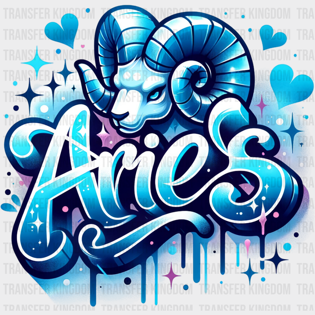 Aries Blue And Pink - Zodiacs & Horoscopes Dtf Transfer Unisex S M (10’’) / Color Design See Imaging