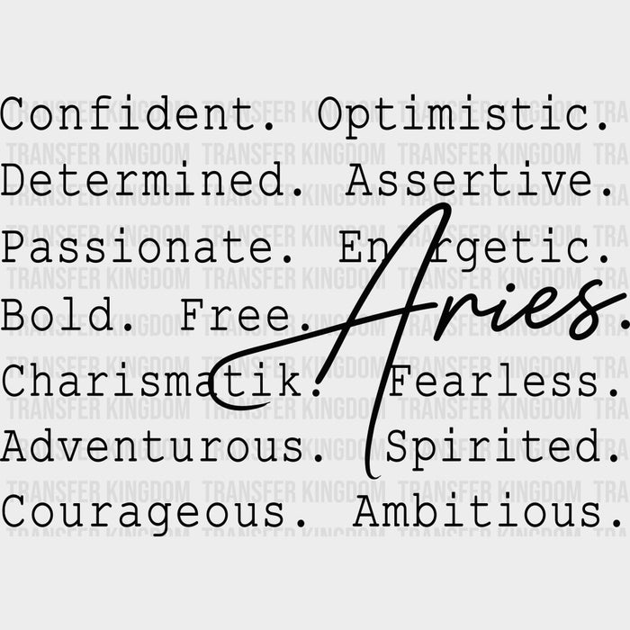 Aries Cursive B&W - Zodiacs & Horoscopes DTF Transfers