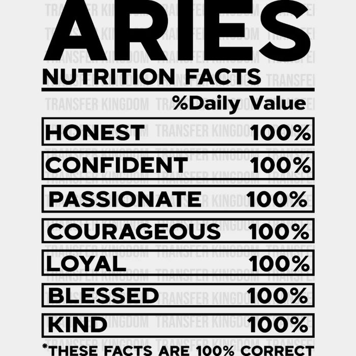 Aries Nutrition Facts - Zodiac & Horoscopes DTF heat transfer