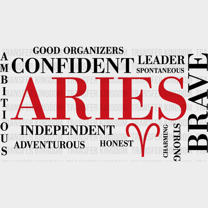 Aries Qualities, Red, Horizontal - Zodiacs & Horoscopes DTF Transfers