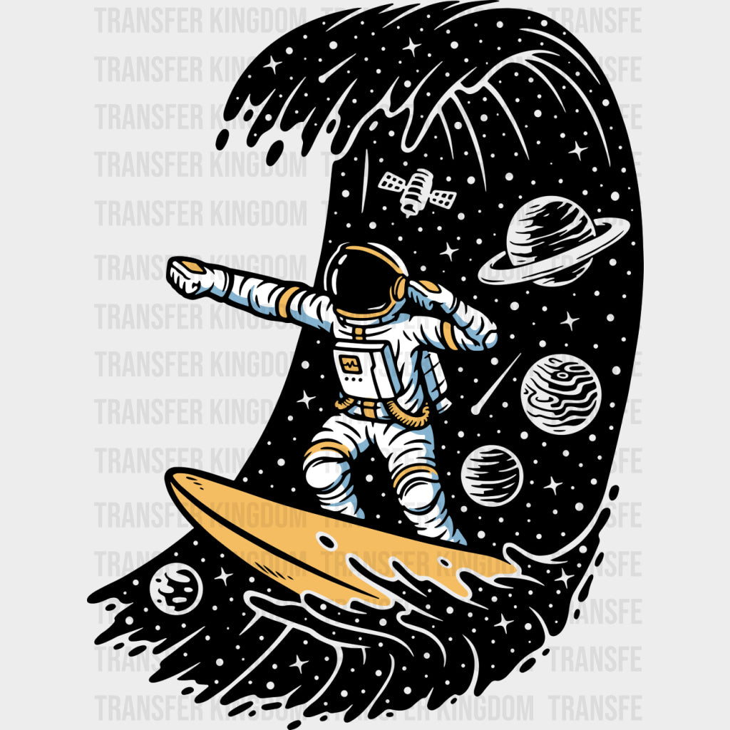 Astronaut Surfing - Surfing DTF Transfers transfer-kingdom Dark Color Design (See Imaging)