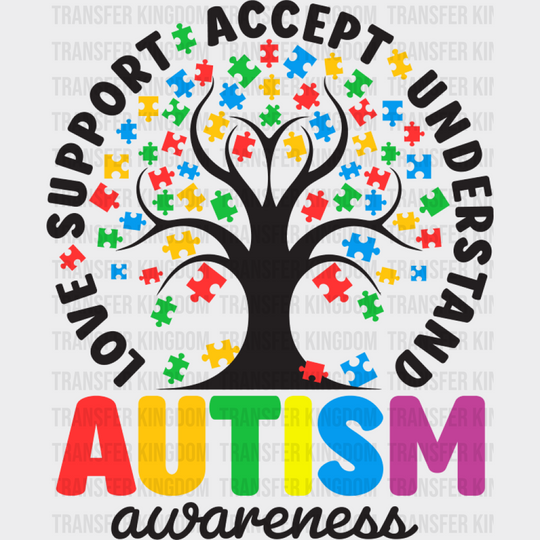 Autism Awareness Tree Design - Autism Awareness DTF Transfer Unisex - S & M (10’’) Dark Color Design (See Imaging)