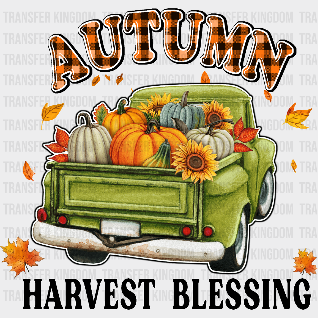 Autumn Harvest Blessing Green Truck - Fall Dtf Transfer Unisex S & M (10’’) / Dark Color Design