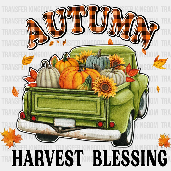 Autumn Harvest Blessing Green Truck - Fall DTF Transfer