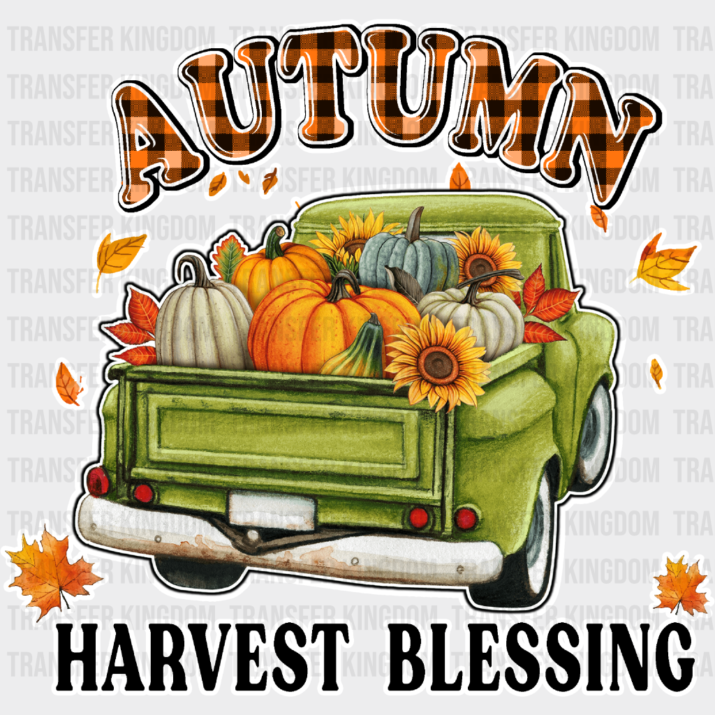 Autumn Harvest Blessing Green Truck - Fall Dtf Transfer Unisex S & M (10’’) / Light Color