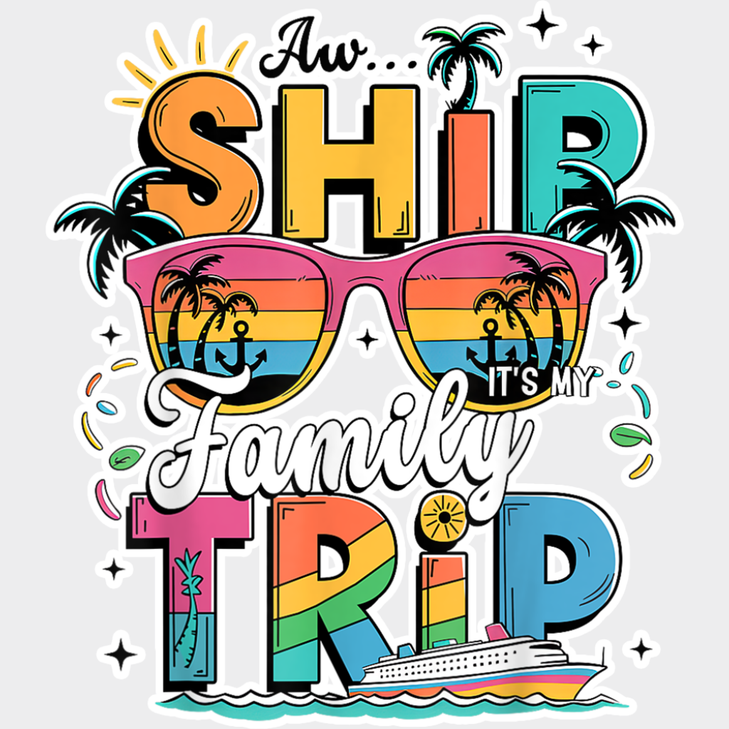 Aw Ship It’s A Family Trip Pink Glasses Design - Vacation DTF Transfer Adult Unisex - S & M (10’’) / Light Color Design