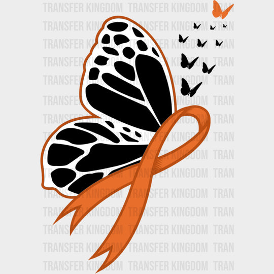 B&W Butterflies & Ribbon - Leukemia DTF Transfers Adult Unisex - S & M (10’’) / Dark Color Design (See Imaging)