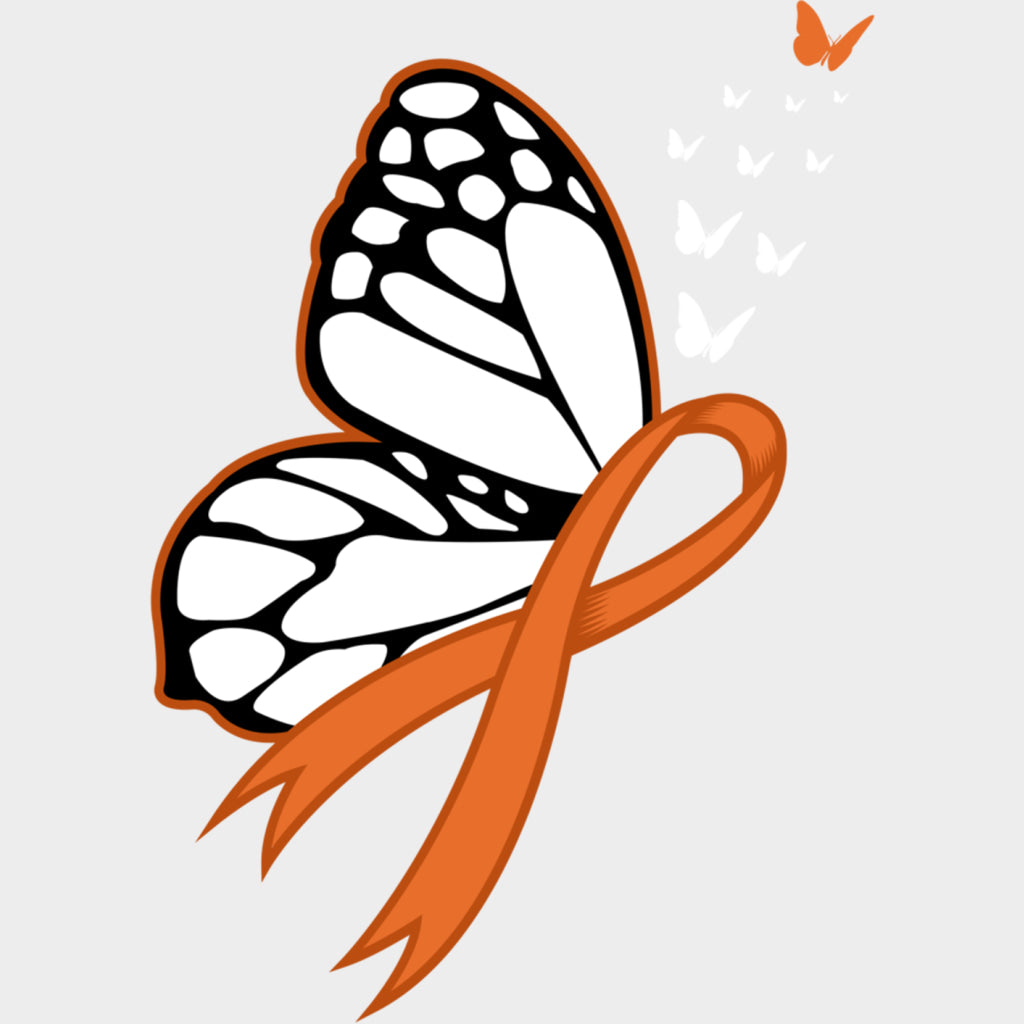 B&W Butterflies & Ribbon - Leukemia DTF Transfers Adult Unisex - S & M (10’’) / Light Color Design (See Imaging)