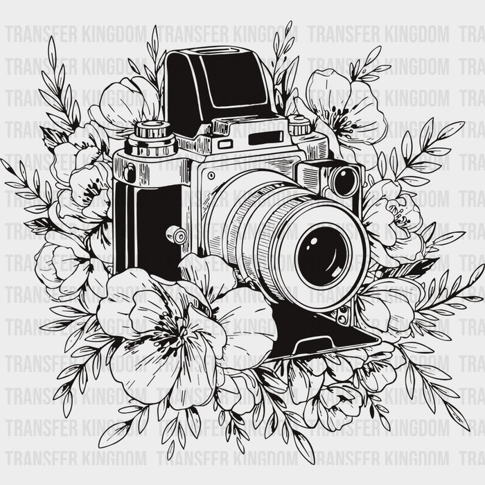 B&W Camera with Flowers - Photography DTF Transfers