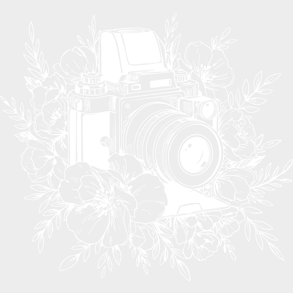 B&W Camera with Flowers - Photography DTF Transfers - Adult Unisex - S & M (10’’) / Light Color Design (See Imaging)