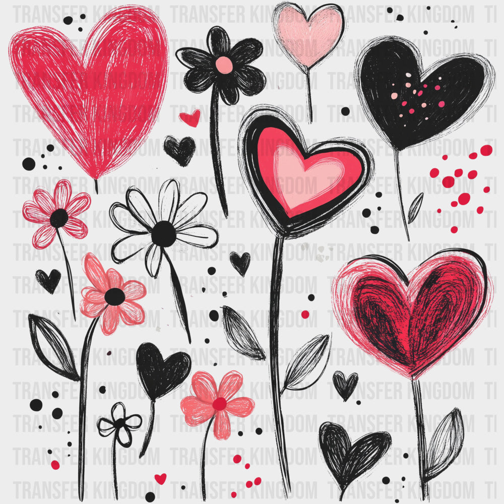 B&W Flowers & Hearts - Valentine's Day DTF Transfers transfer-kingdom Dark Color Design (See Imaging)