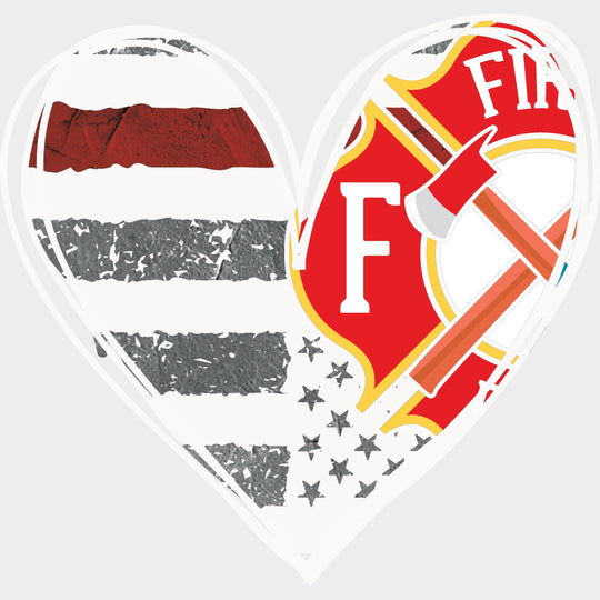 B&W Heart Fire Department - Fire Department DTF Transfers Adult Unisex - S & M (10’’) / Light Color Design (See Imaging)