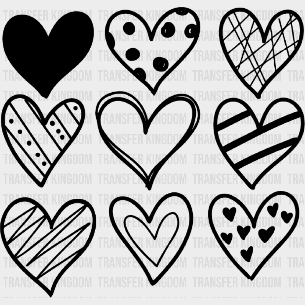 B&W Hearts - Valentine’s Day DTF Transfer Unisex - S & M (10’’) Dark Color Design (See Imaging)