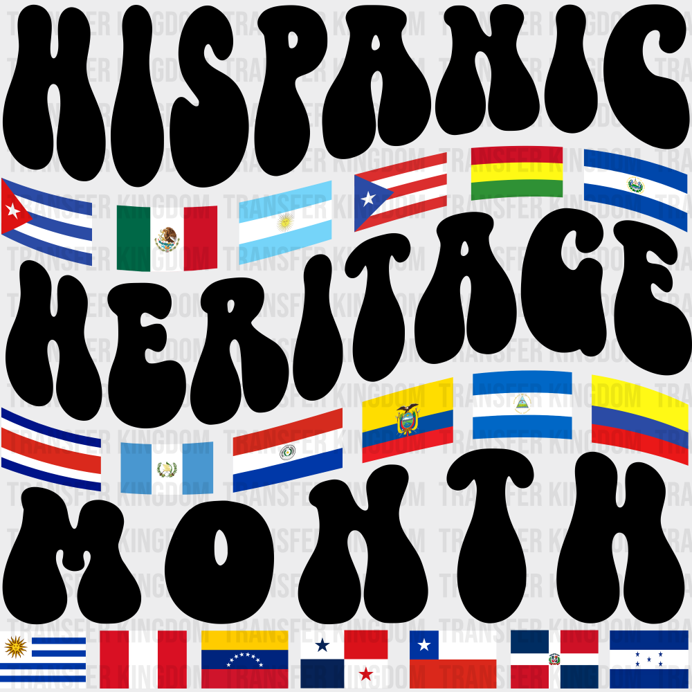 B&W Hispanic Heritage Month Flags - Hispanic Heritage Month DTF Transfer Adult Unisex - S & M (10’’) / Dark Color