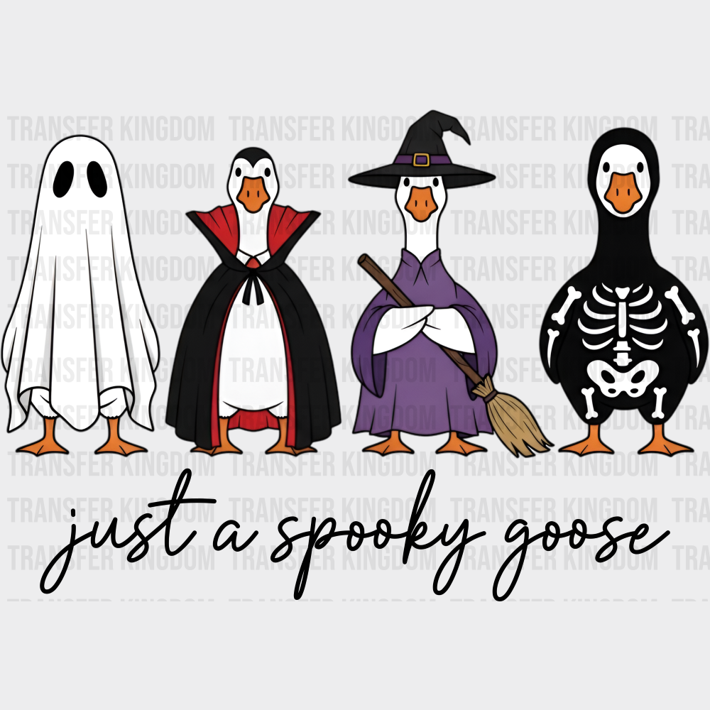 B&W Just A Spooky Goose Halloween DTF Transfer Adult Unisex S & M (10’’) / Dark Color Design (See Imaging)