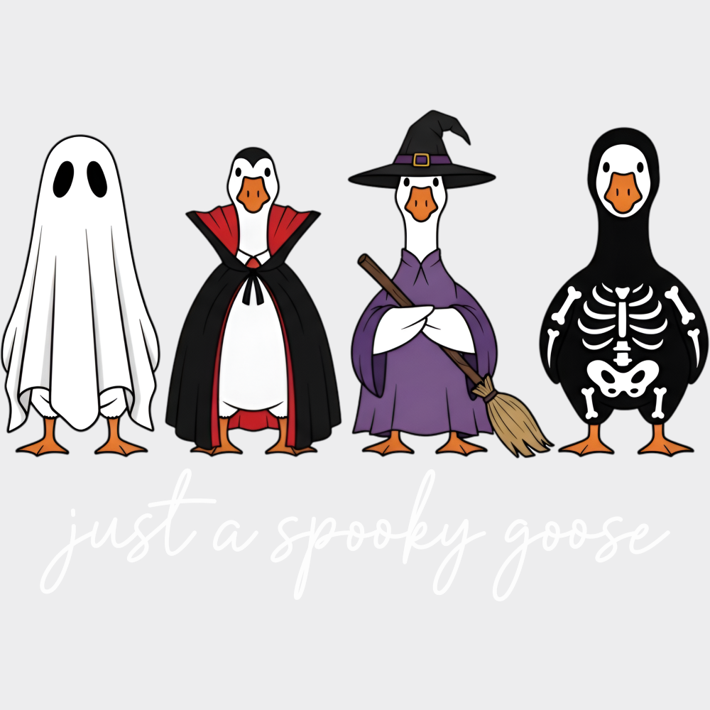B&W Just A Spooky Goose Halloween DTF Transfer Adult Unisex S & M (10’’) / Light Color Design (See Imaging)
