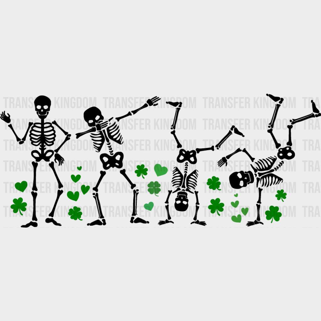 B&W Skeletons And Clovers - St. Patrick’s Day DTF Transfer Adult Unisex - S & M (10’’) / Dark Color Design (See Imaging)