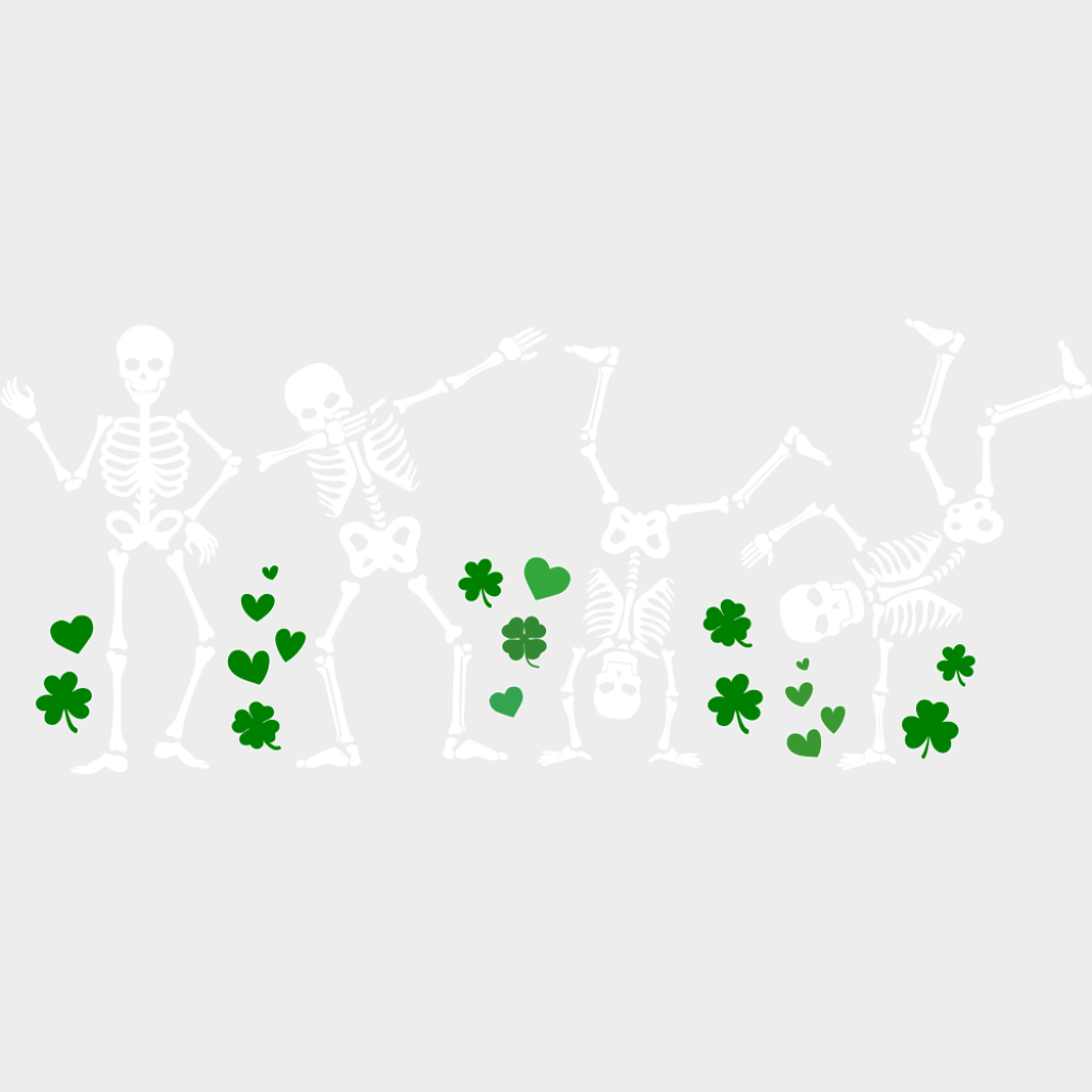 B&W Skeletons And Clovers - St. Patrick’s Day DTF Transfer Adult Unisex - S & M (10’’) / Light Color Design (See
