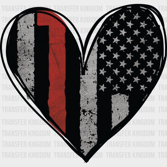B&W USA Flag Heart - Fire Department DTF Transfers Adult Unisex - S & M (10’’) / Dark Color Design (See Imaging)