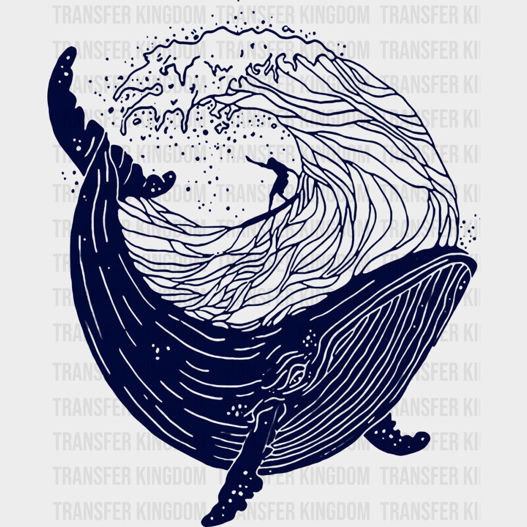B&W Whale - Surfing DTF Transfers transfer-kingdom Dark Color Design (See Imaging)