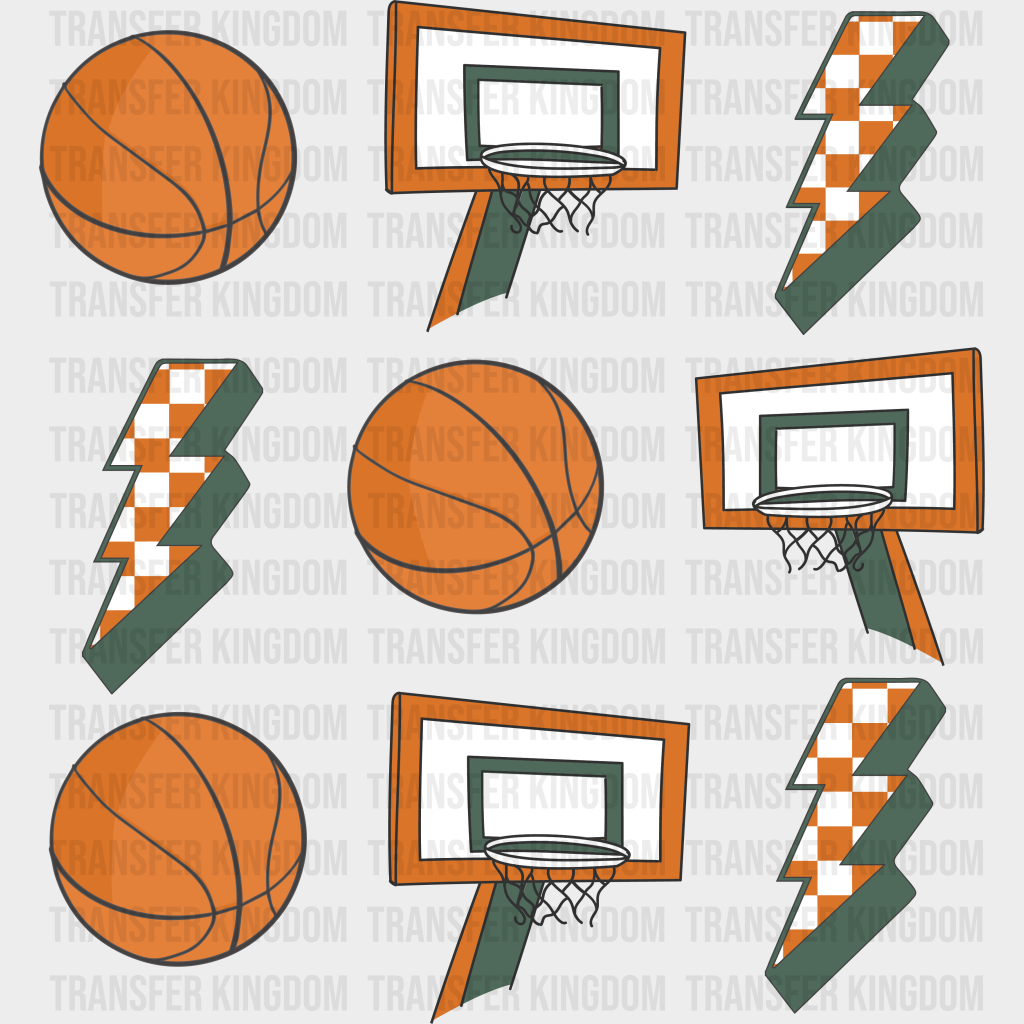 Ball Basket Lightning Doodles Design - Basketball Dtf Heat Transfer