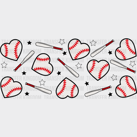 Baseball Ball Heart Design - Cup Wrap Uv Sticker Permanent Dtf Decal