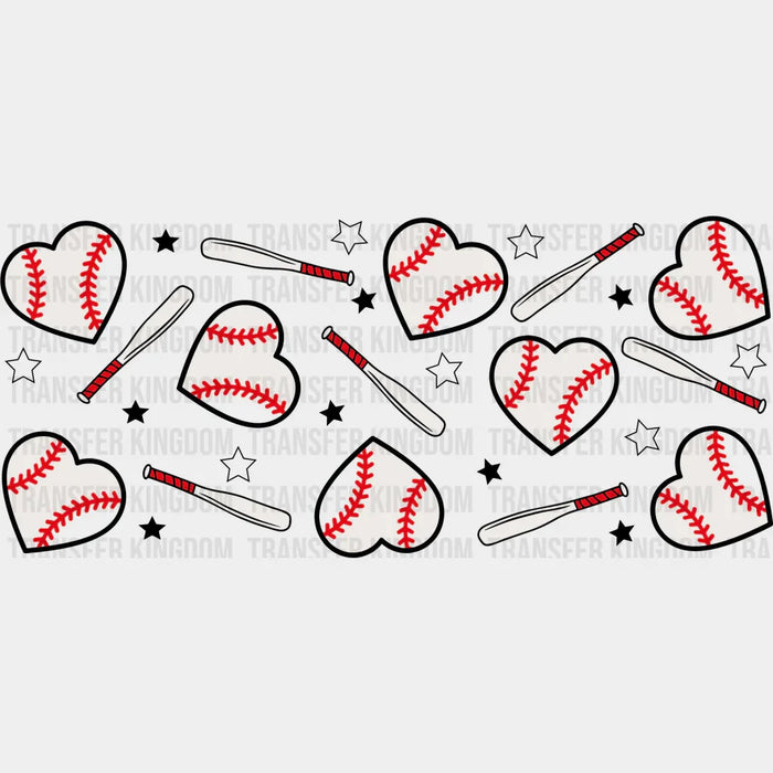 Baseball Ball Heart Design - Baseball Cup Wrap UV Sticker Permanent UV DTF Decal