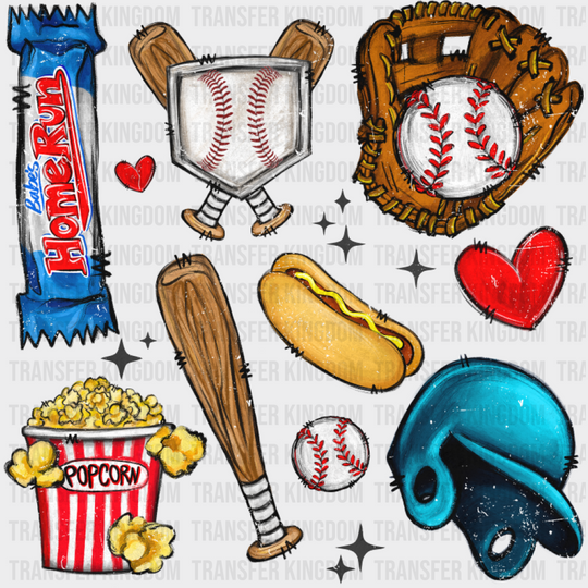 Baseball Hot Dog Popcorn - Baseball DTF Transfer