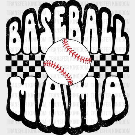 Baseball Mama Checkered - Baseball DTF Transfer Unisex - S & M (10’’) Dark Color Design (See Imaging)