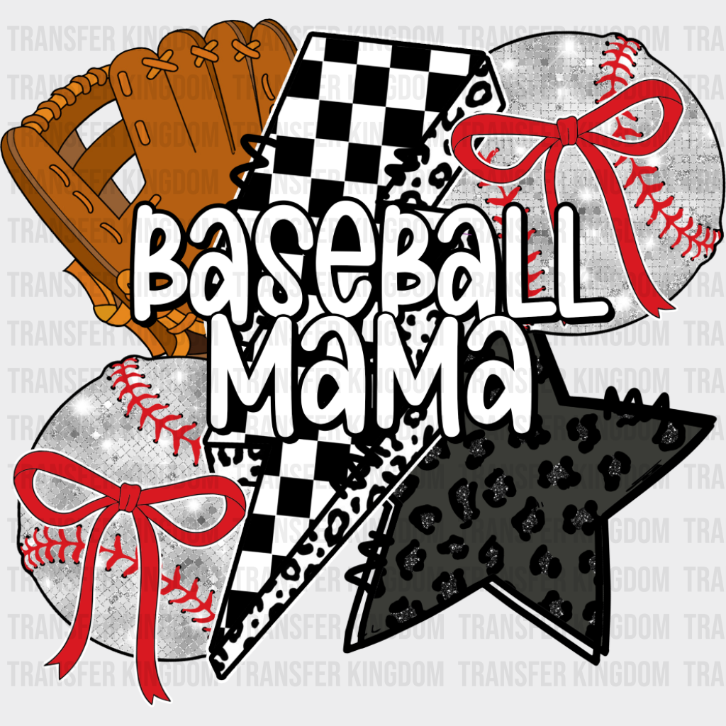 Baseball Mama Checkered Lightning Bolt - Baseball DTF Transfer