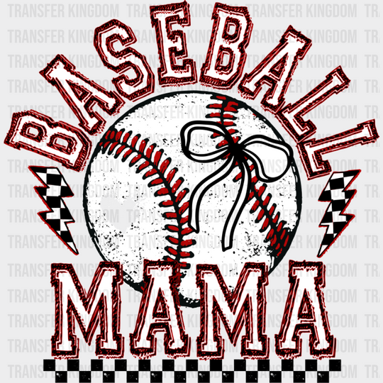 Baseball Mama Checkered Lightning Bolts - Baseball DTF Transfer Unisex - S & M (10’’) Dark Color Design (See Imaging)