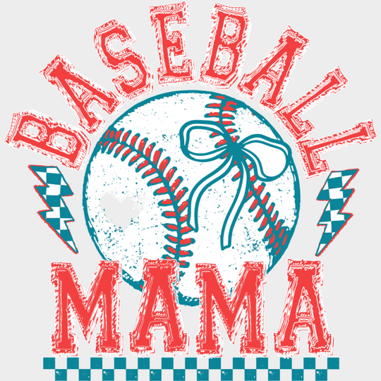 Baseball Mama Checkered Lightning Bolts - Baseball DTF Transfer Unisex - S & M (10’’) Light Color Design (See Imaging)