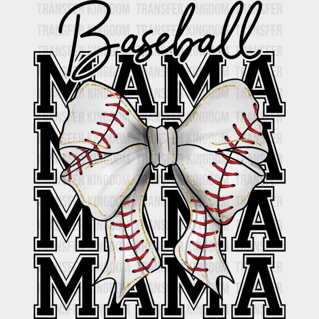 Baseball Mama Ribbon Design - Baseball DTF Transfer Unisex - S & M (10’’) Dark Color Design (See Imaging)