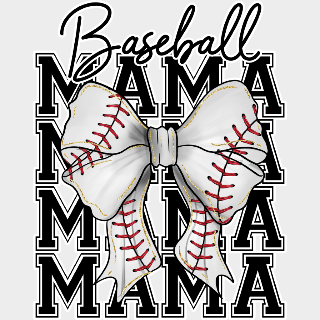 Baseball Mama Ribbon Design - Baseball DTF Transfer Unisex - S & M (10’’) Light Color Design (See Imaging)