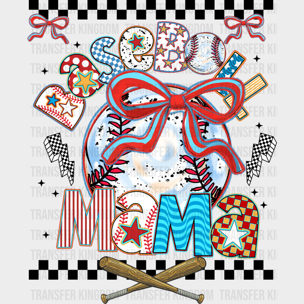 Baseball Mama Ribbons - Baseball DTF Transfer Adult Unisex - S & M (10’’) / Dark Color Design (See Imaging)