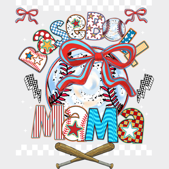 Baseball Mama Ribbons - Baseball DTF Transfer Adult Unisex - S & M (10’’) / Light Color Design (See Imaging)