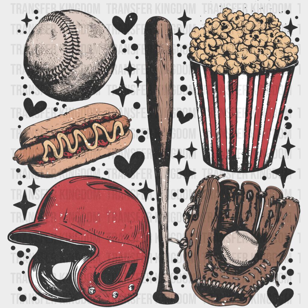 Baseball Popcorn Bat - Baseball DTF Transfer Adult Unisex - S & M (10’’) / Dark Color Design (See Imaging)
