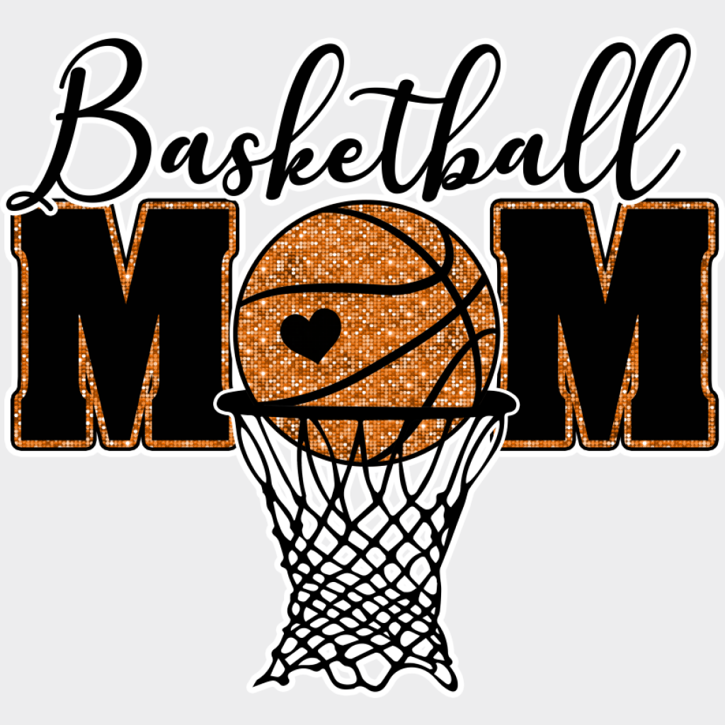 Basketball Mom B&W Hoop Design - Basketball DTF Transfer Unisex - S & M (10’’) Light Color Design (See Imaging)