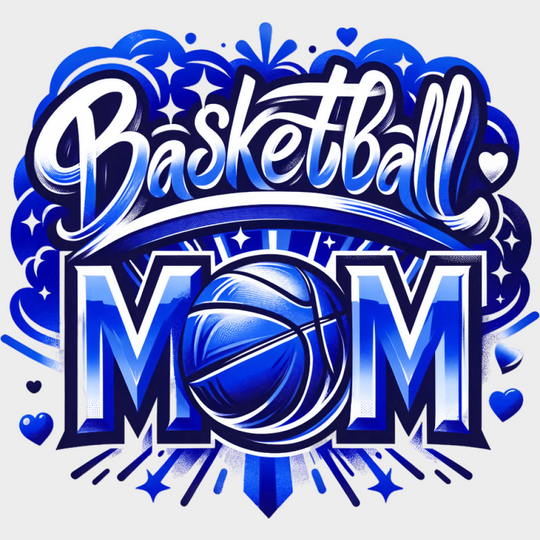 Basketball Mom Pink Blue Orange Design - Basketball DTF Transfer Unisex - S & M (10’’) Blue Color Design (See Imaging)