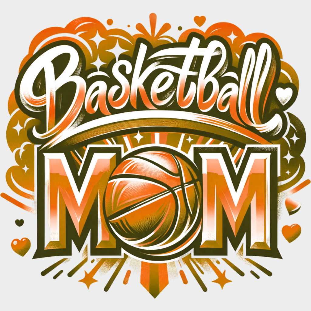 Basketball Mom Pink Blue Orange Design - Basketball DTF Transfer Unisex - S & M (10’’) Orange Color Design (See Imaging)