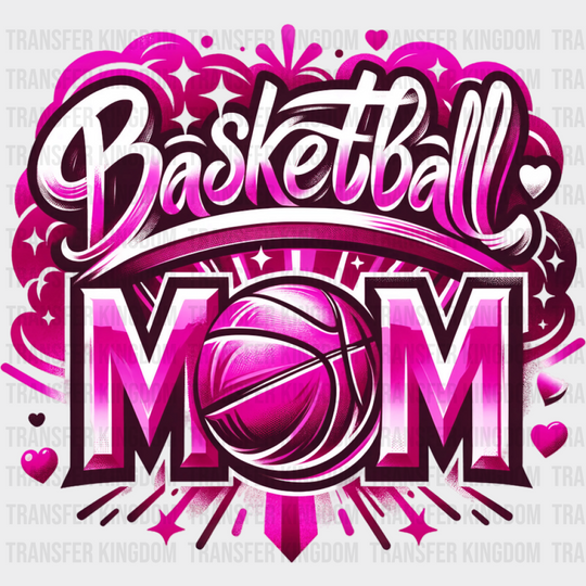 Basketball Mom Pink Blue Orange Design - Basketball DTF Transfer Unisex - S & M (10’’) Pink Color Design (See Imaging)